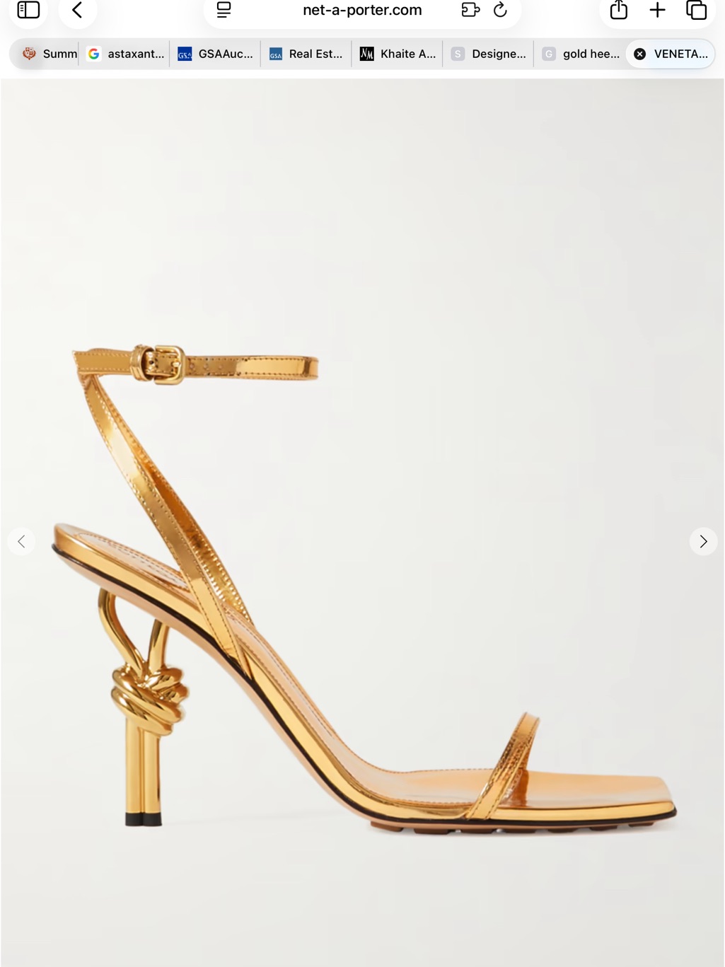 Bottega Veneta Metallic Gold Knot-Detail Ankle-Strap Heels